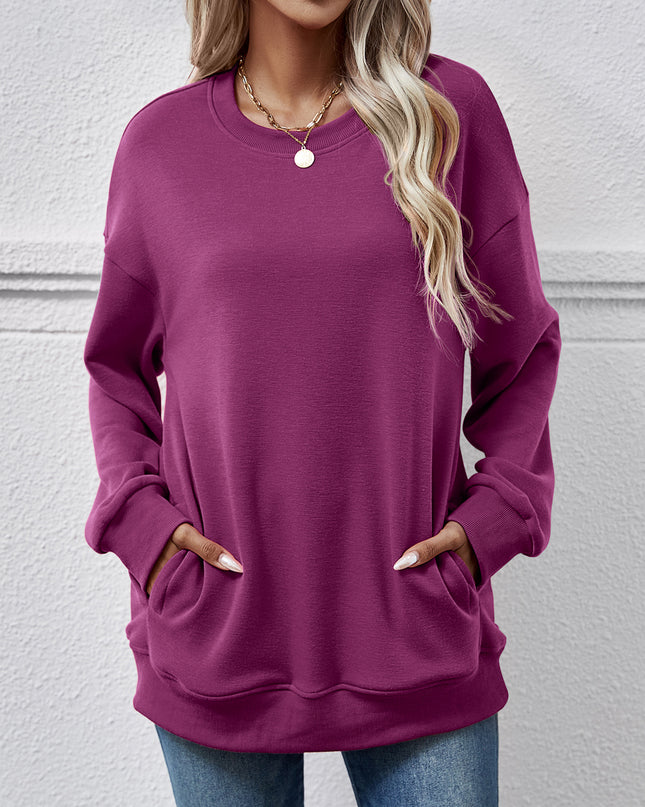 Dropped Shoulder Sweatshirt with Pockets Magenta