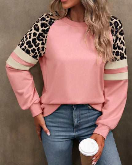 Leopard Round Neck Raglan Sleeve Sweatshirt
