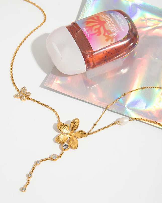 3-Piece 18K Gold-Plated Stainless Steel Flower Necklace