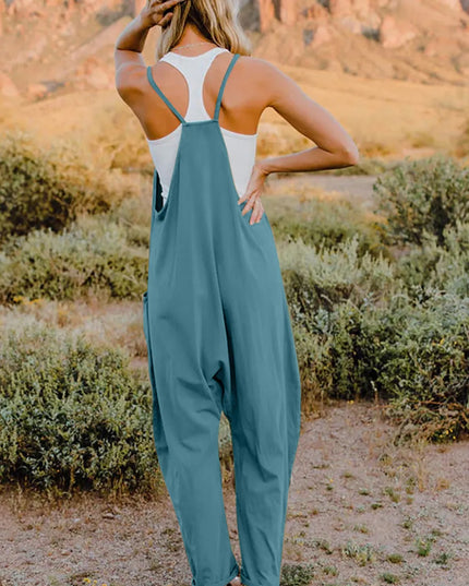 Double Take Full Size V-Neck Sleeveless Jumpsuit with Pockets