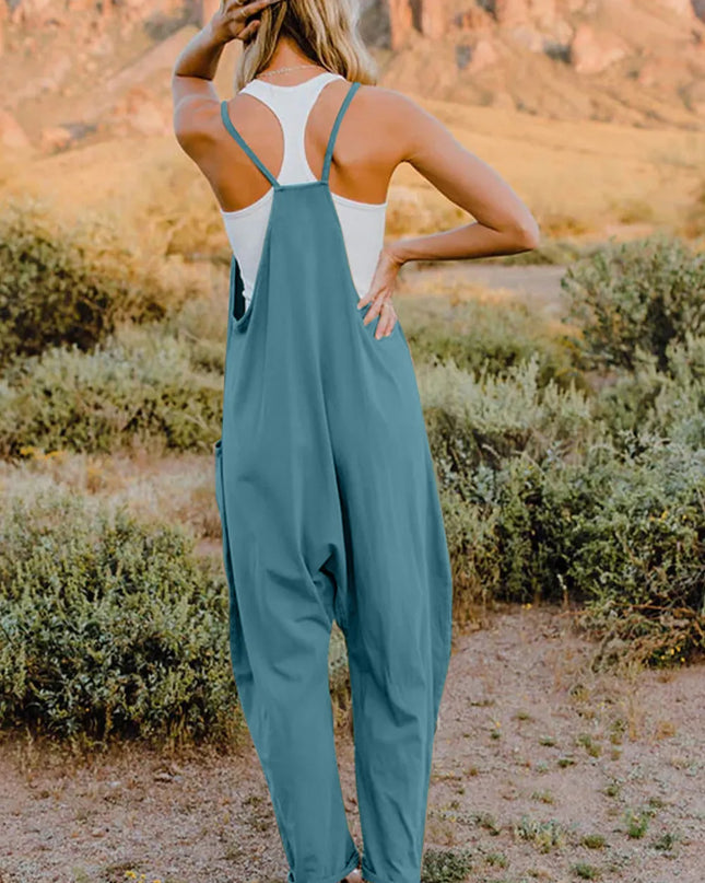 Double Take Full Size V-Neck Sleeveless Jumpsuit with Pockets