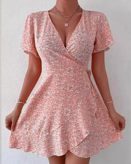 Floral Flutter Sleeve Wrap Mini Dress