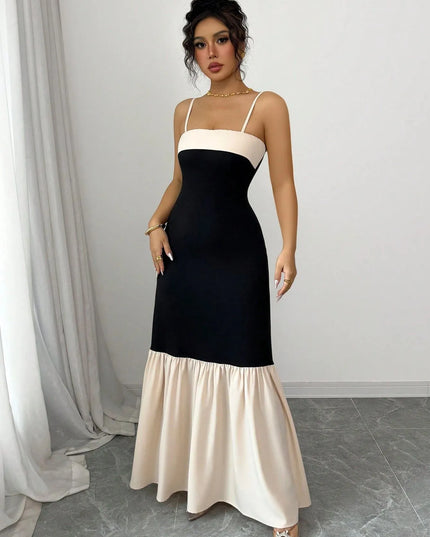 Two-Tone Spaghetti Strap Maxi Dress Black