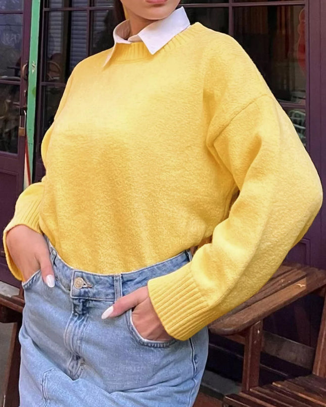 Ribbed Round Neck Dropped Shoulder Sweater