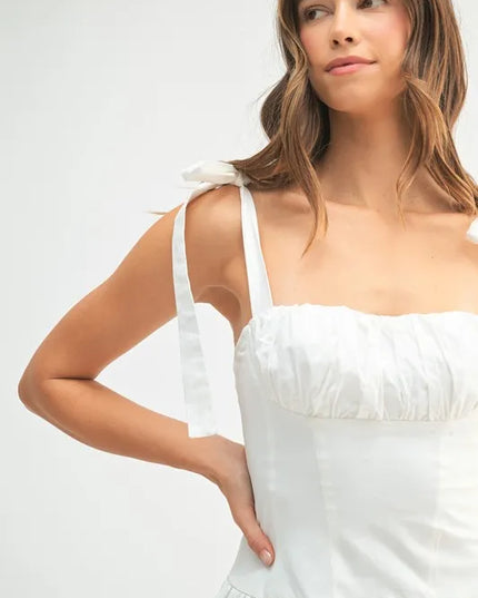 MABLE Shoulder Tie Corset Panel Mini Dress 