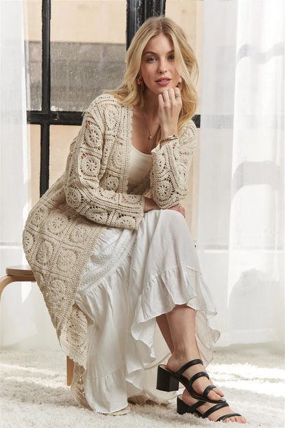 ADORA Long Sleeves Crochet Elastic Cardigan