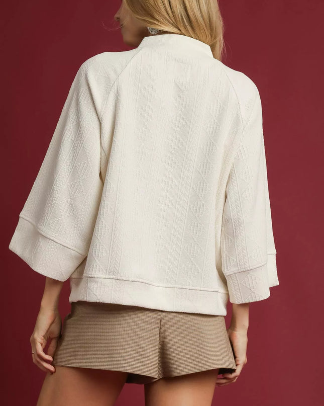 Umgee Textured Knit V-Neck Top