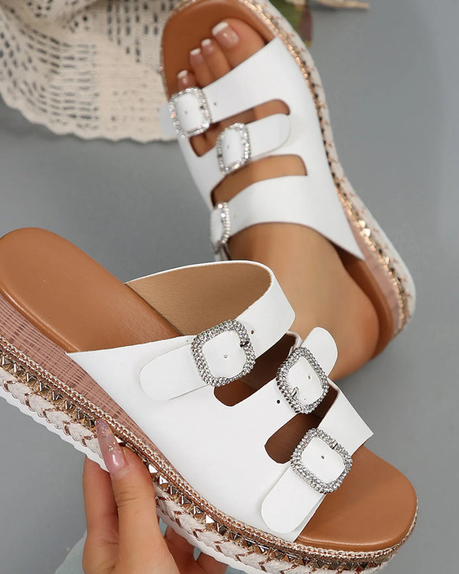 Rhinestone Buckle Platform Sandals 