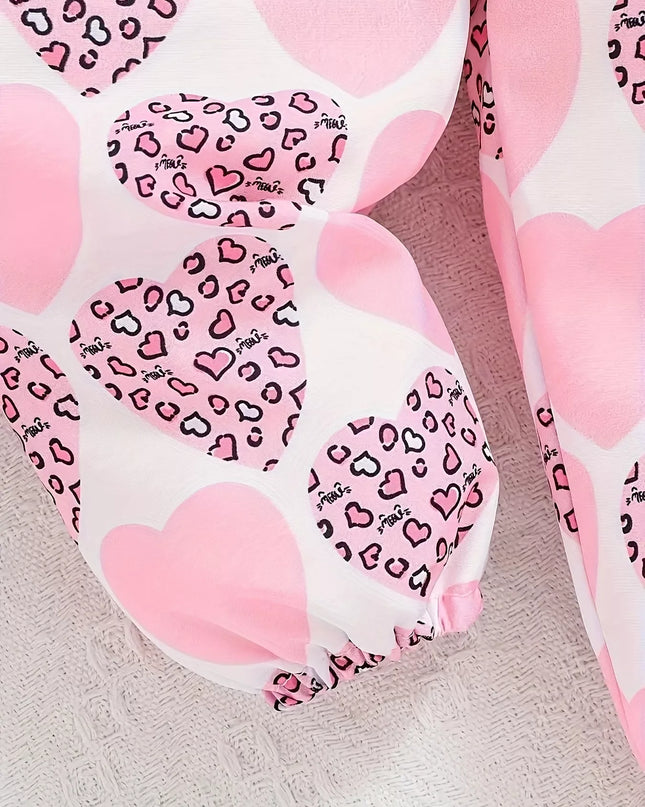 Children's Graphic Ruffled Top and Pants Set with Headband