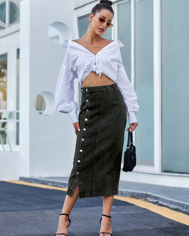 Button Down Denim Skirt