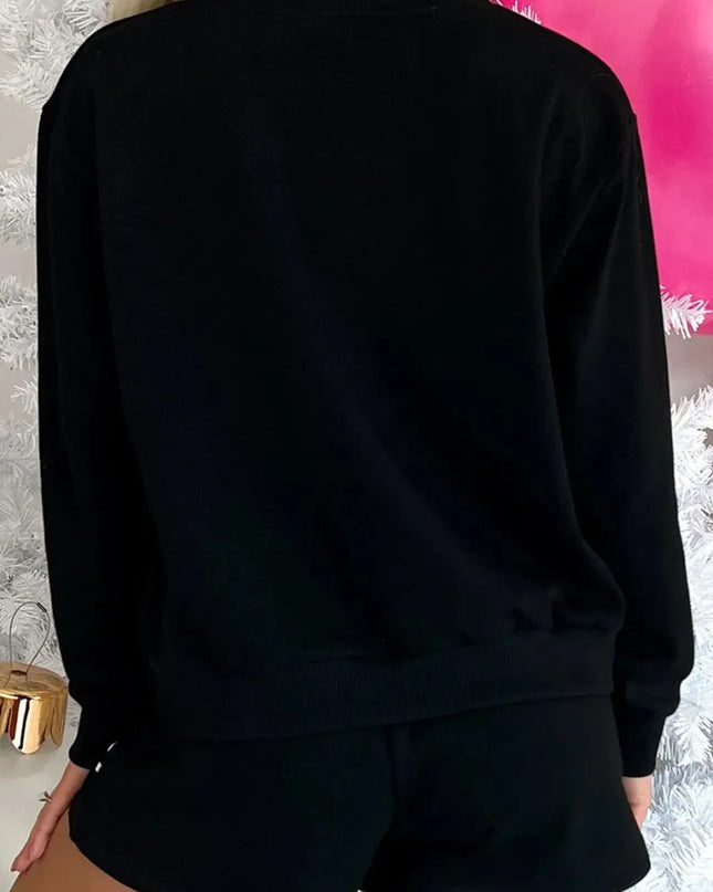 MERRY Sequin Round Neck Long Sleeve Top and Shorts Set