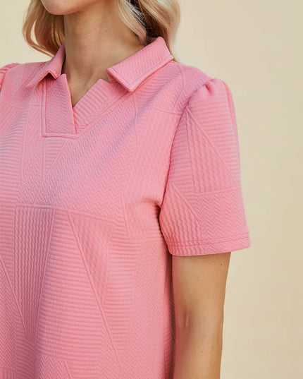 Double Take Full Size Texture Short Sleeve Dress