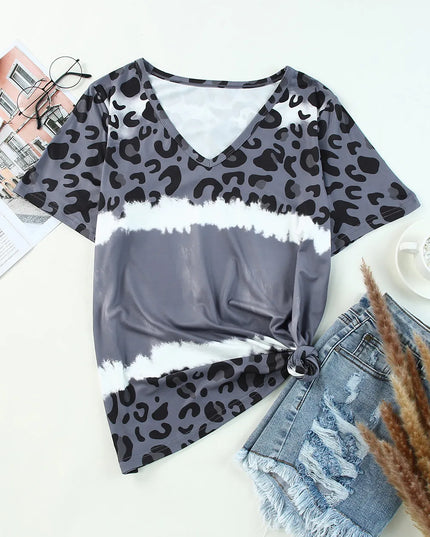 Leopard V-Neck Short Sleeve T-Shirt