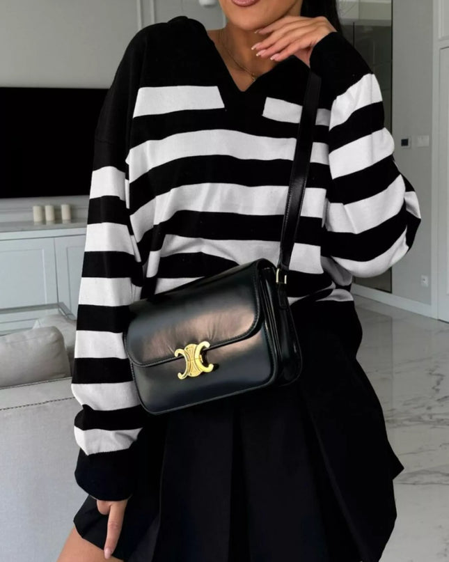Striped Dropped Shoulder Knit Top