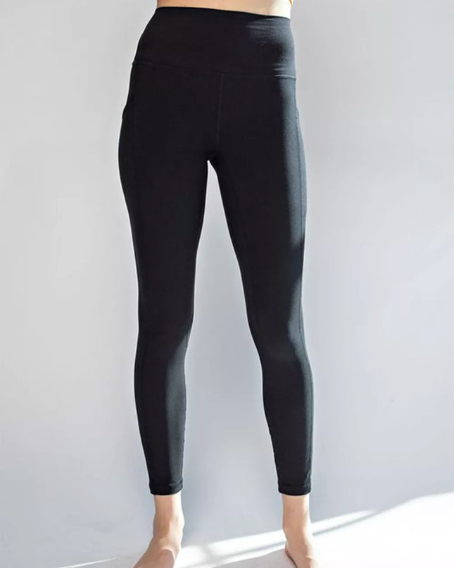 Faith Apparel High Waist Wide Waistband Leggings Black
