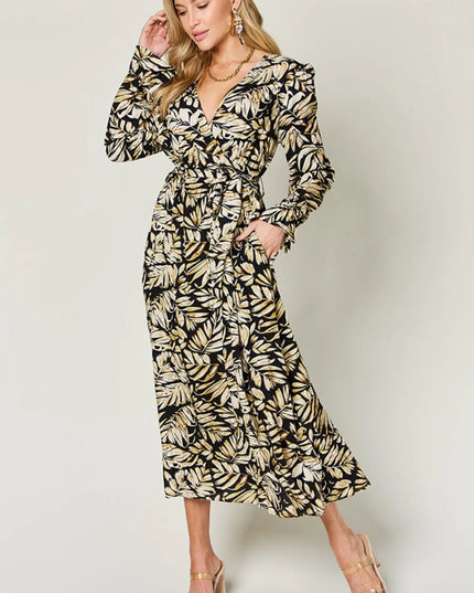 Double Take Full Size Tie Back Flounce Sleeve Dress Black