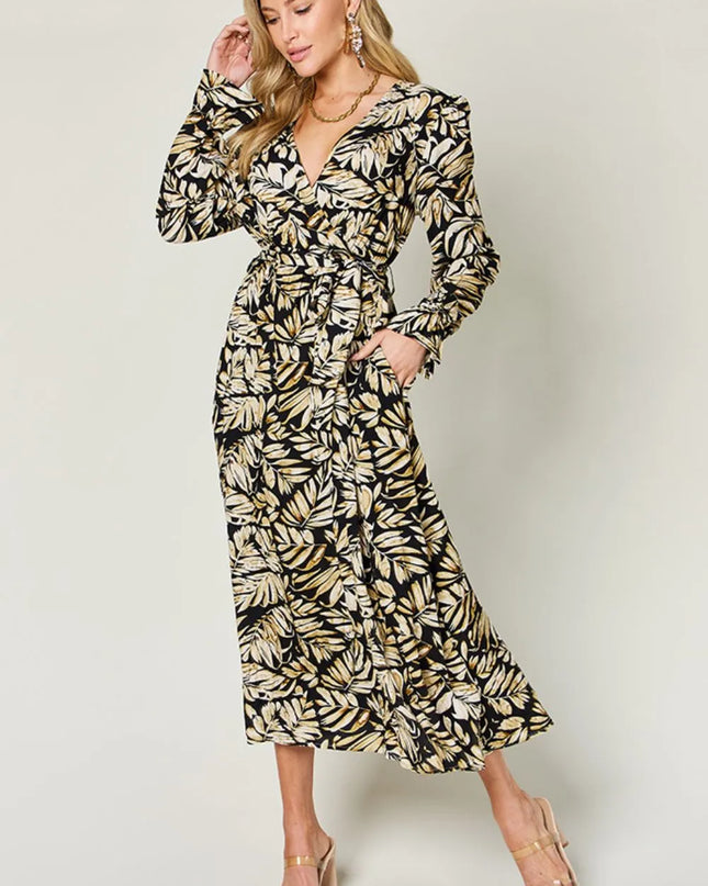 Double Take Full Size Tie Back Flounce Sleeve Dress Black