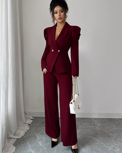 Double-Breasted Blazer and Pants Suit Set