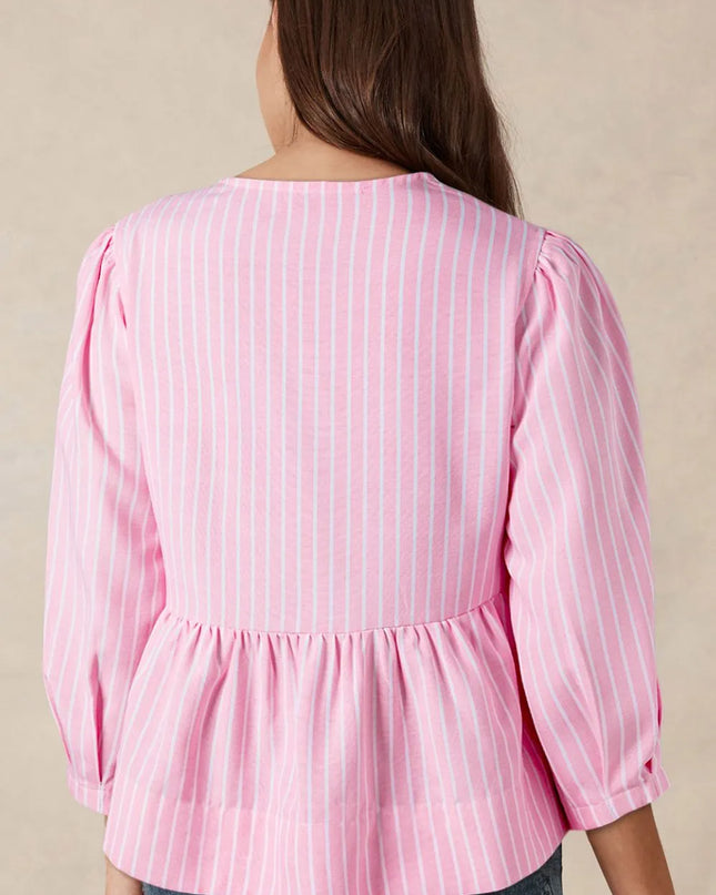 Tie Front Striped Peplum Blouse