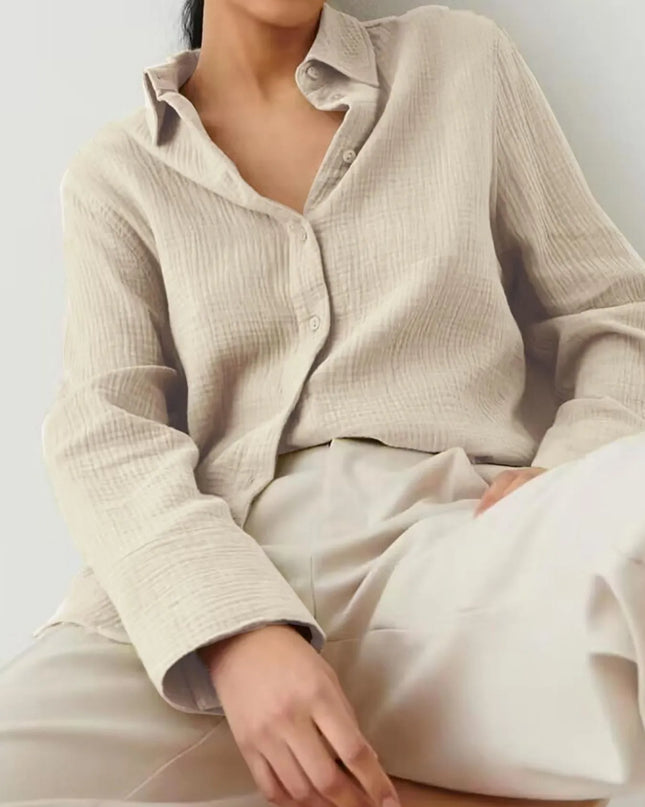 Button Up Long Sleeve Texture Shirt Apricot