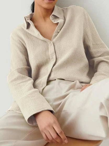 Button Up Long Sleeve Texture Shirt Apricot