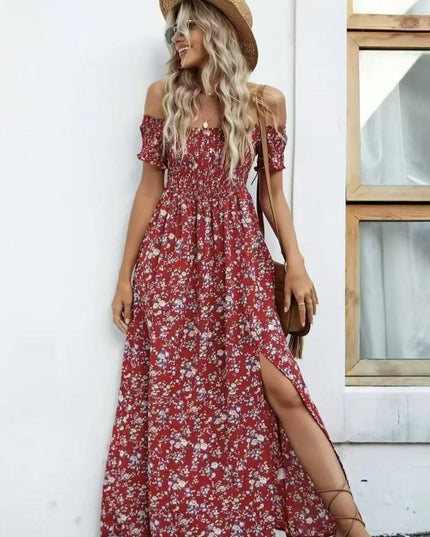 Full Size Slit Off-Shoulder Floral Midi Dress Plus Size