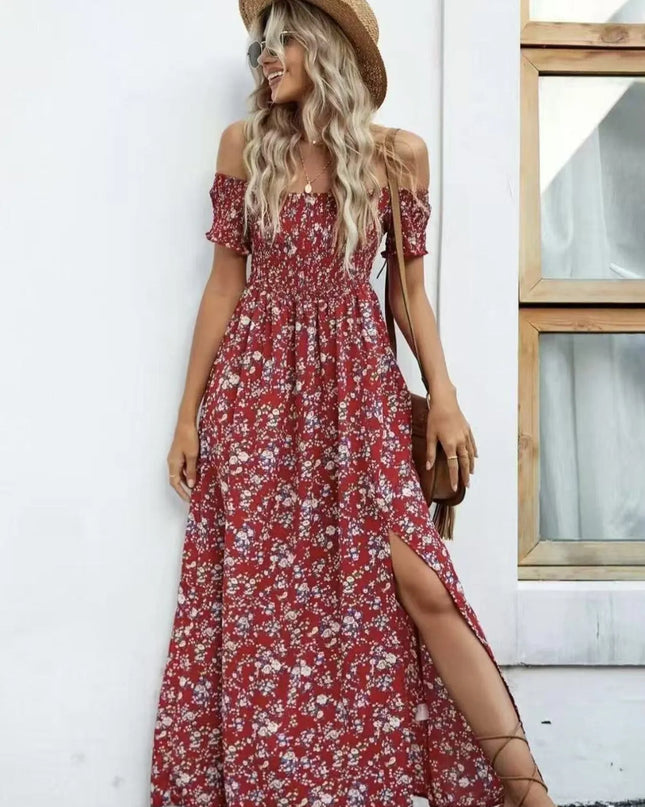 Full Size Slit Off-Shoulder Floral Midi Dress Plus Size