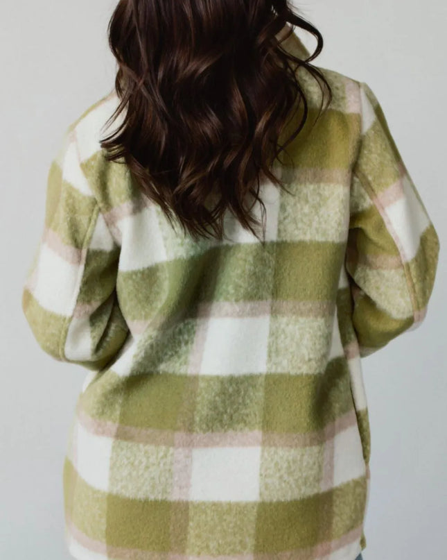 Pocketed Plaid Collared Neck Shacket