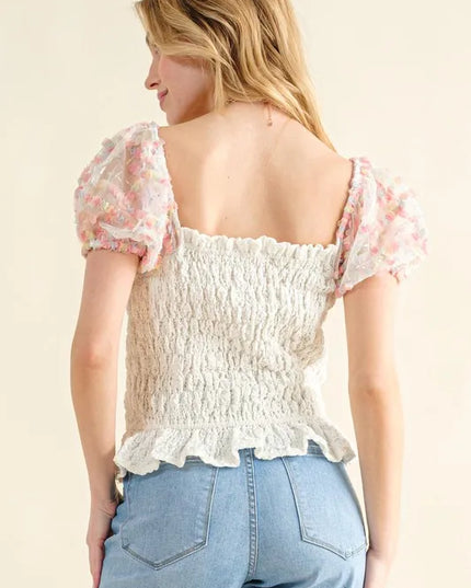 And The Why Embellishment Sleeve Smocked Top 