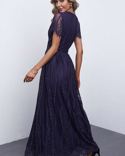 Scalloped Trim Lace Plunge Dress