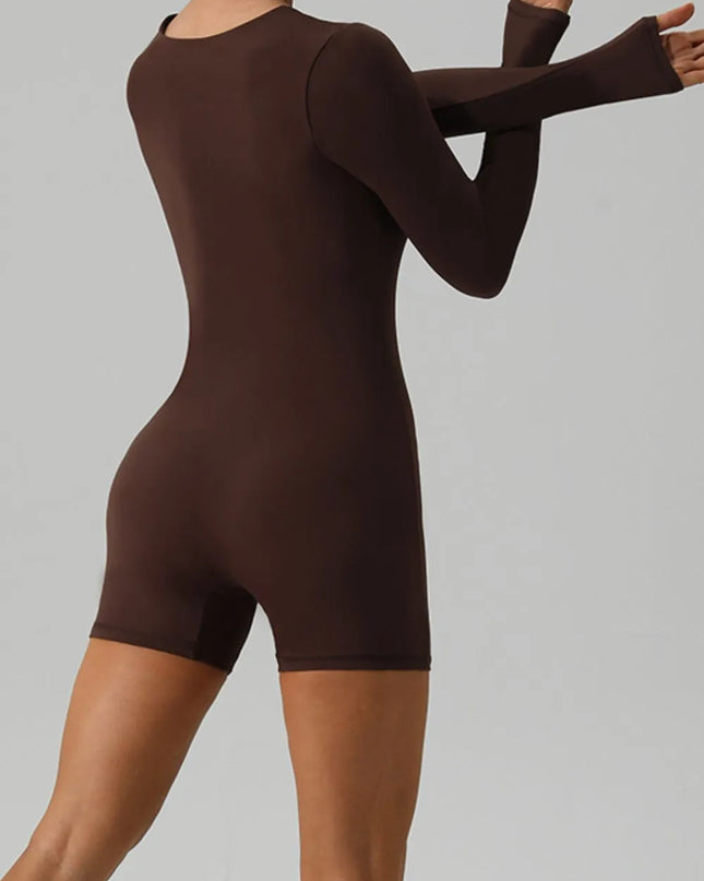 Square Neck Long Sleeve Active Romper 