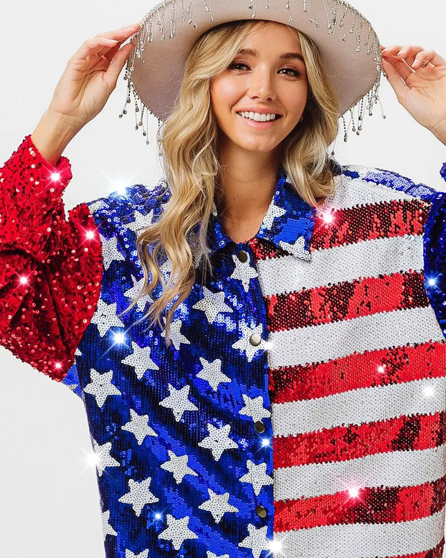 BiBi Velvet Sequin American Flag Shirt