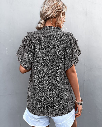 Printed Flutter Sleeve V-Neck Top