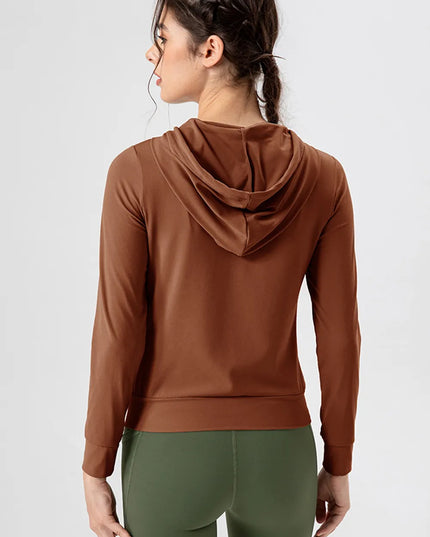 Drawstring Zip Up Hooded Active Outerwear