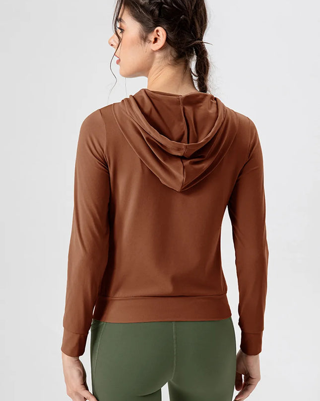 Drawstring Zip Up Hooded Active Outerwear