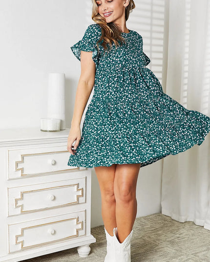 Double Take Short Flounce Sleeve Tiered Dress