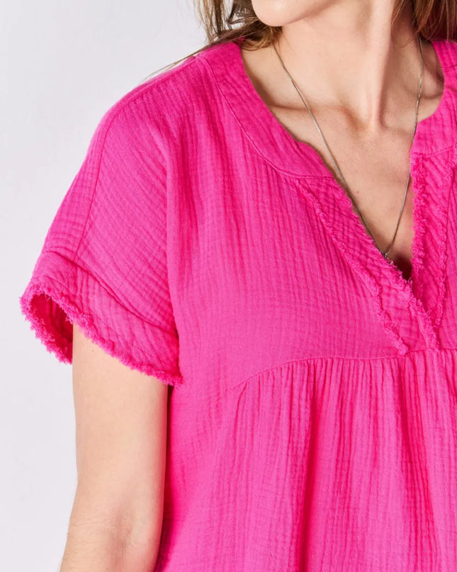 Zenana Full Size Raw Hem Short Sleeve Top