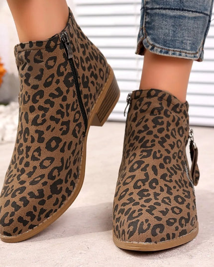 Point Toe Block Heels Boots Coffee Brown