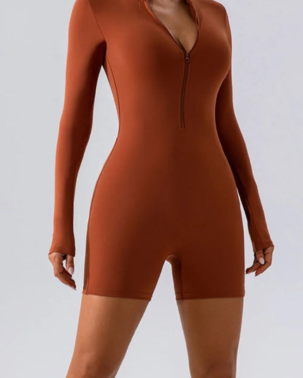 Half Zip Long Sleeve Active Romper 