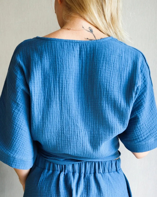 Tied Textured Half Sleeve Blouse