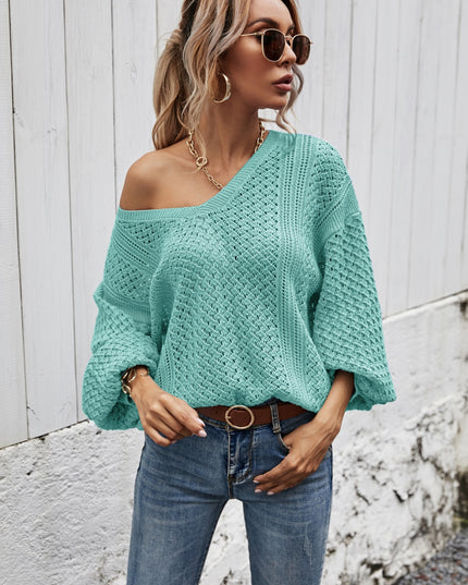 Angel Wings V-Neck Dropped Shoulder Sweater Teal