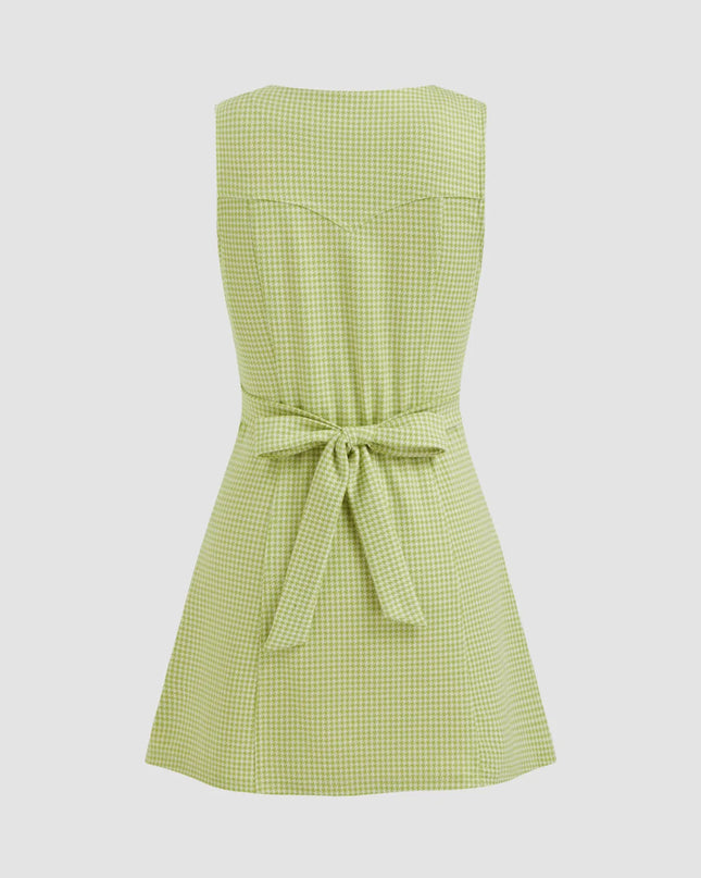 Gingham Button-Front A-Line Mini Dress
