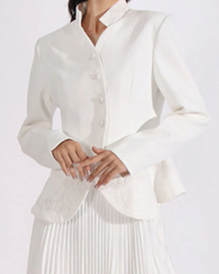 Button Up Long Sleeve Top and Pleated Skirt Set