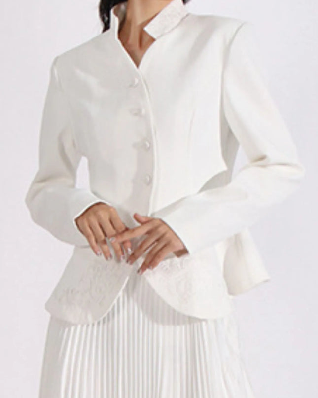 Button Up Long Sleeve Top and Pleated Skirt Set