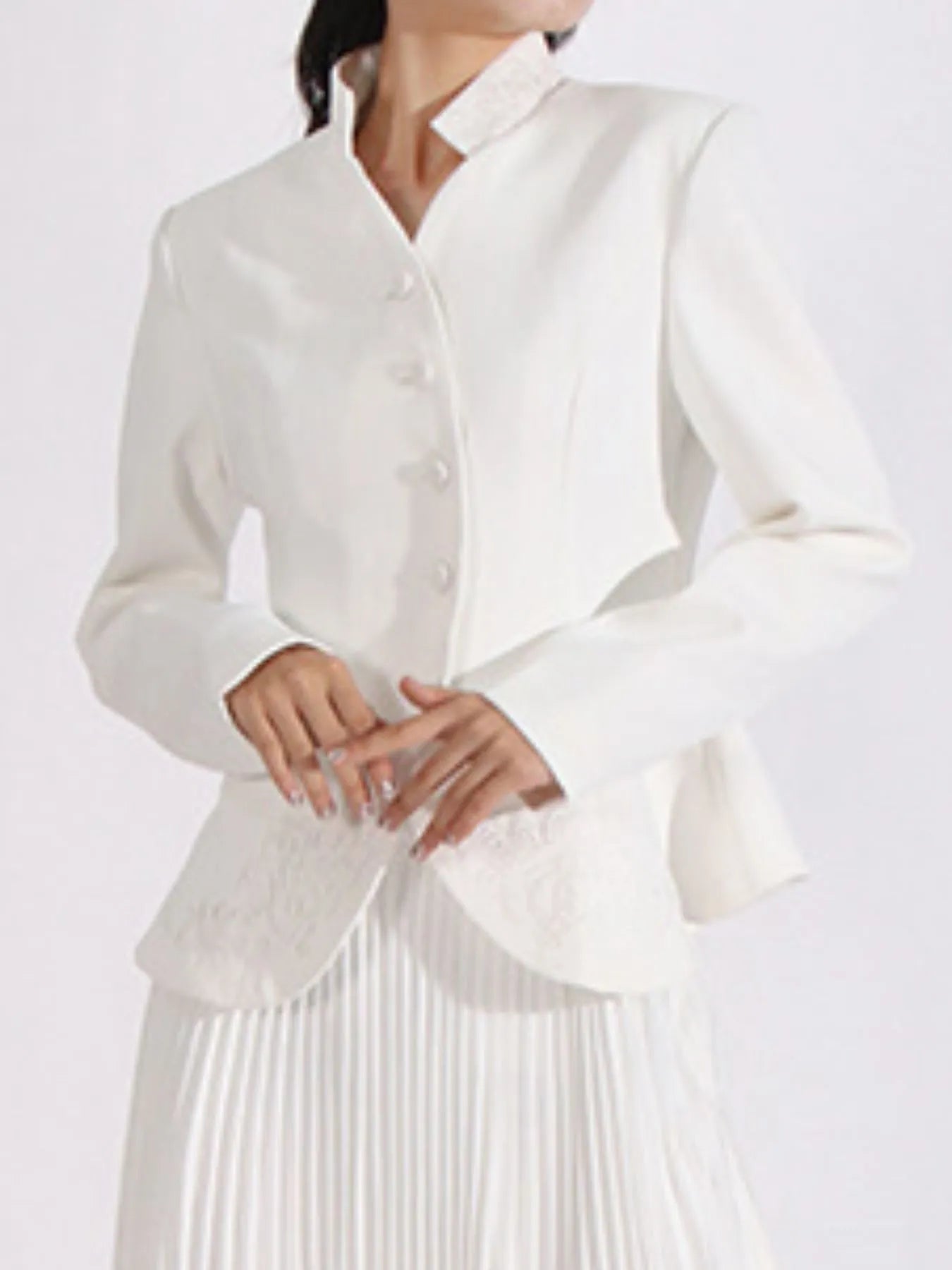 Button Up Long Sleeve Top and Pleated Skirt Set