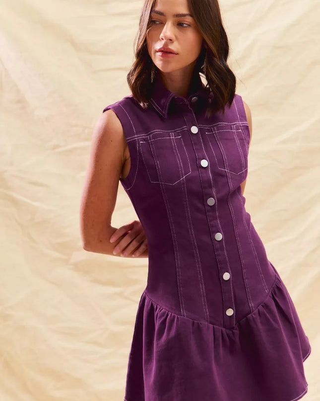 SO ME Button Down Sleeveless Collared Game Day Mini Dress