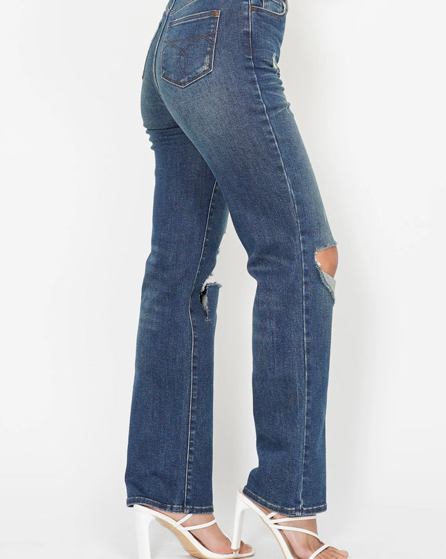 Judy Blue Full Size Hw Ripped Knee Dad Jeans Plus Size