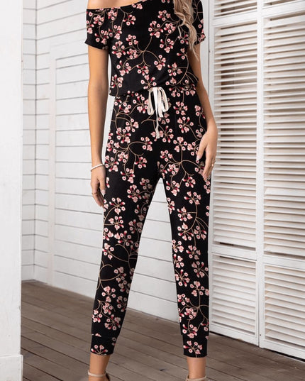 Asymmetrical Neck Short Sleeve Jumpsuit