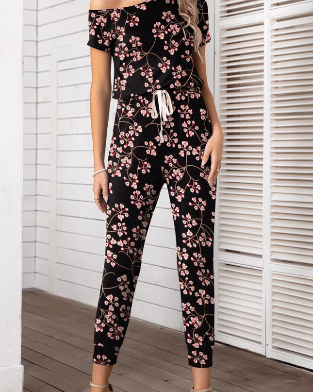 Asymmetrical Neck Short Sleeve Jumpsuit