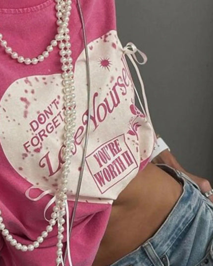 Heart Round Neck Short Sleeve T-Shirt 